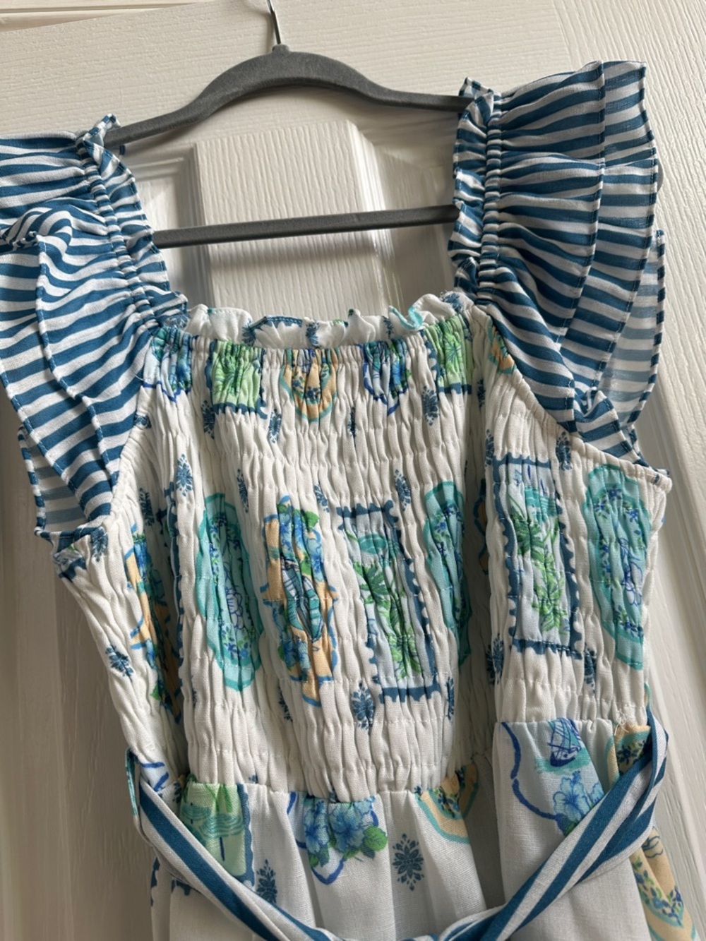Avara boutique Blue & White Printed Ruffle Strap Summer Dress - Picture 3 of 8